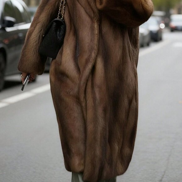 Coffee Brown Casual Women's Loose Long Faux Fur Coat - Picture 6 of 8